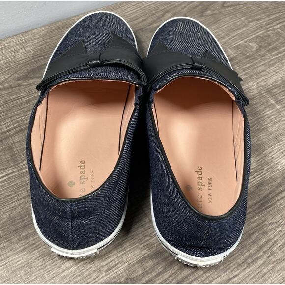 Kate Spade New York Delise Too Denim Shoes With Black Bow Slip On Flats Size 8 - Picture 6 of 9